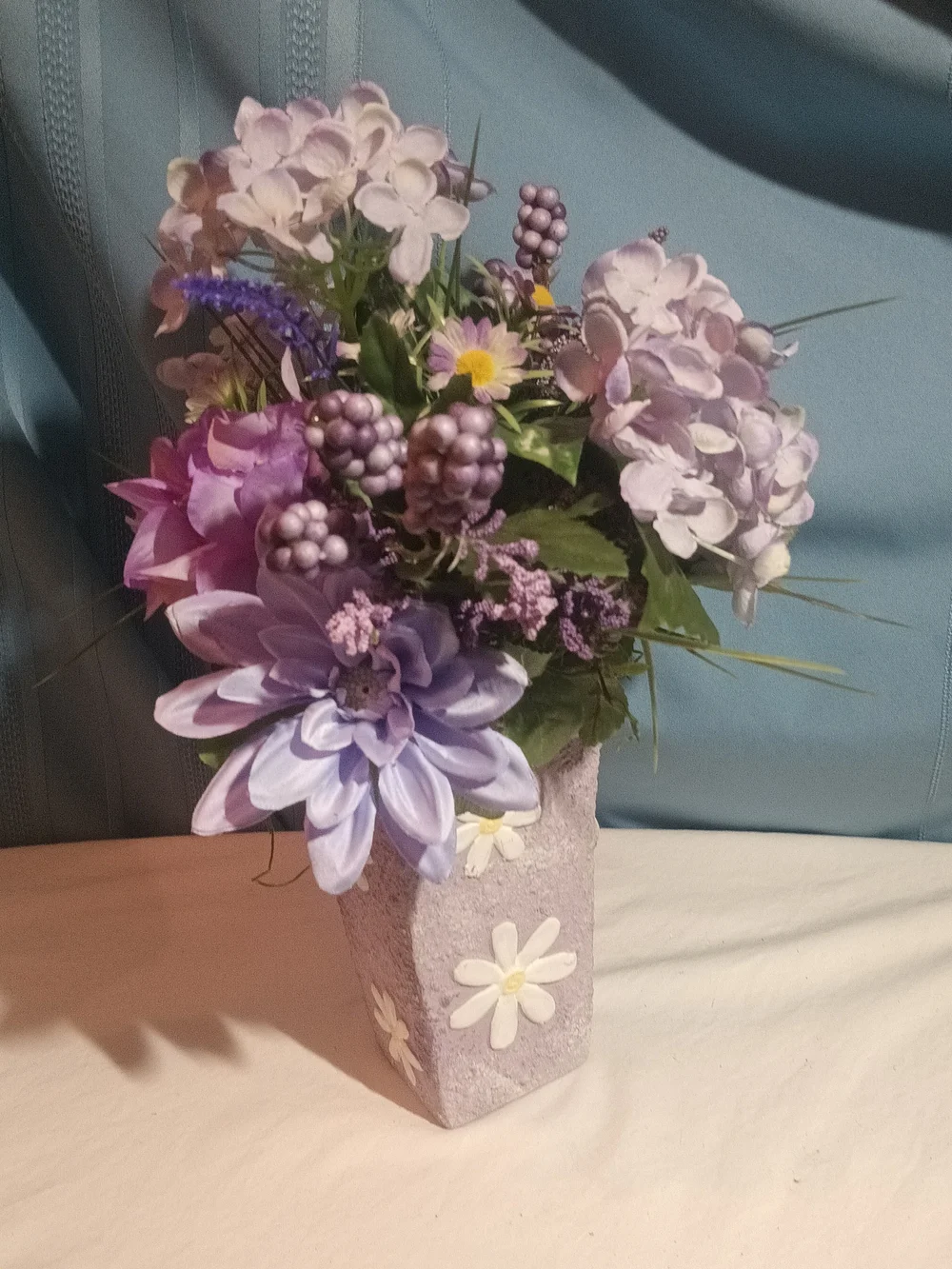 Purple Passion Faux Floral Arrangement in Daisy Vase - Home Accents